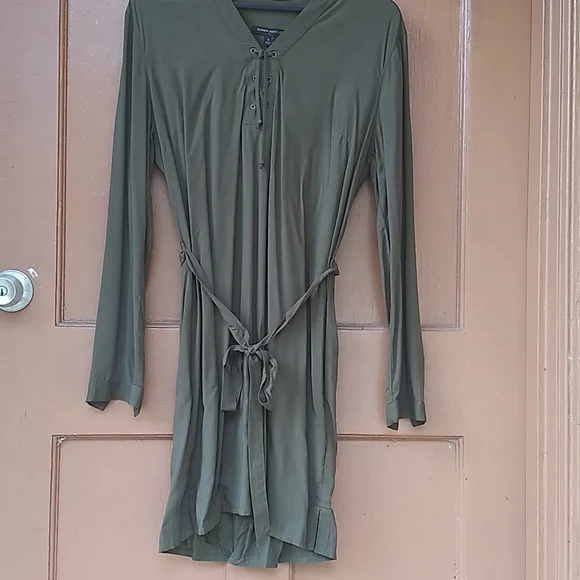 banana republic olive green dress Banana Republic Size 6 Olive Green Shirt Dress Belted w Slip Utility Dress